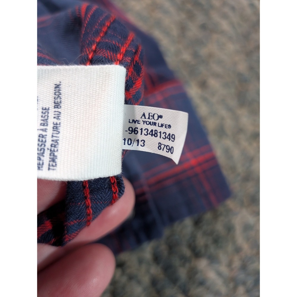 American Eagle Mens XXL Navy Red Plaid Western Pearl Snap Vintage Fit Shirt - Picture 4 of 8